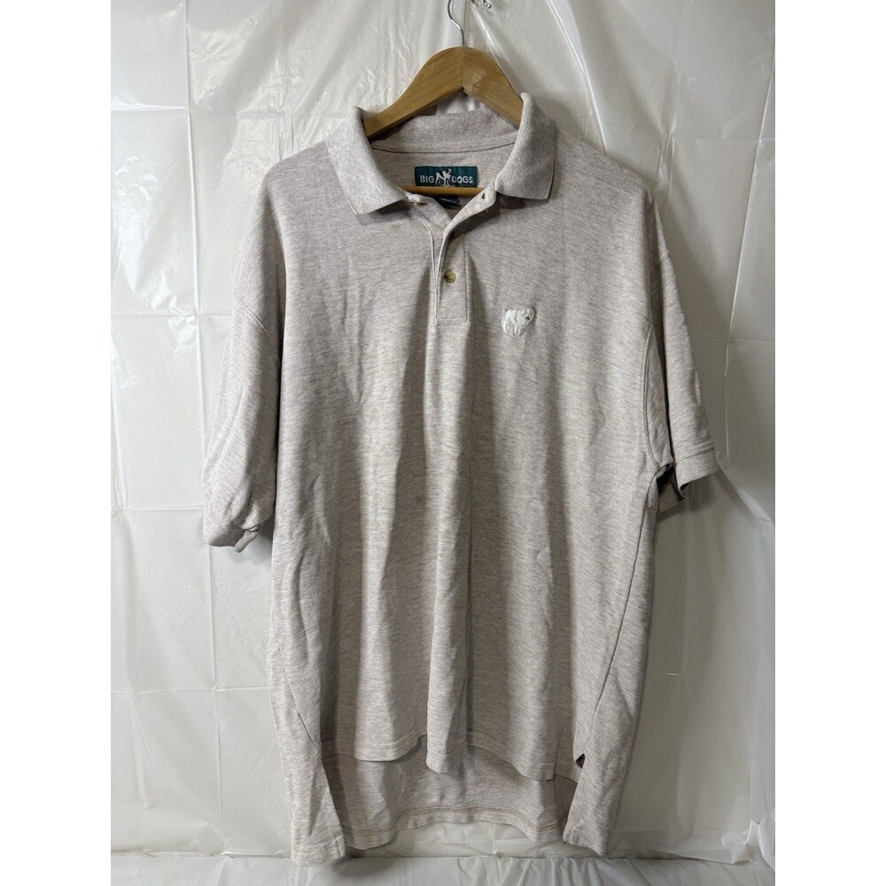 Big Dogs Polo Shirt Mens 2XL Beige Embroidered Logo Short Sleeve Cotton Blend